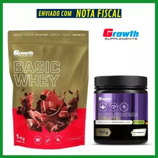 Whey Protein Chocolate Basic 1KG Growth + 1 Creatina Creapure 100G Growth