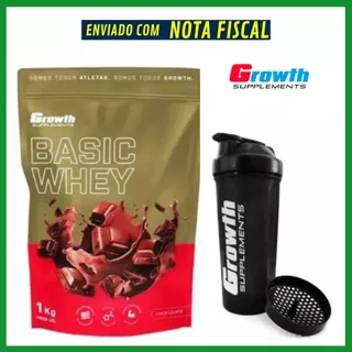 Whey Protein Chocolate Basic 1KG Growth+ Coqueteleira Growth