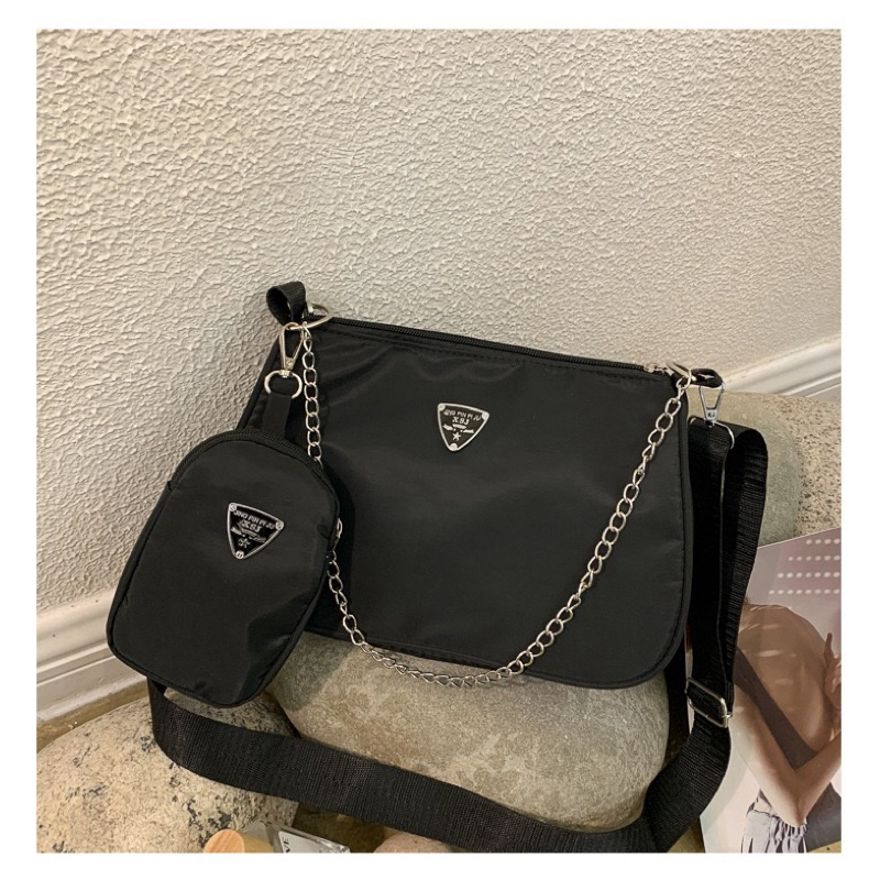 bolsa feminina transversal nylon com corrente com bolsa pequena rave