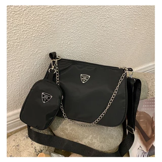 bolsa feminina transversal nylon com corrente com bolsa pequena rave