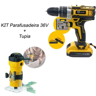 Kit Furadeira E Parafusadeira Sem Fio Maleta 36v 2 Bateria Tupia Laminadora Manual 6mm 500w e Maleta de Transporte 220V