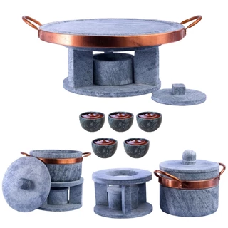 Kit Fondue 23 Cm+ 2 Fondue De Pedra Sabão 500 Ml+ 5 Ramekin Molheira