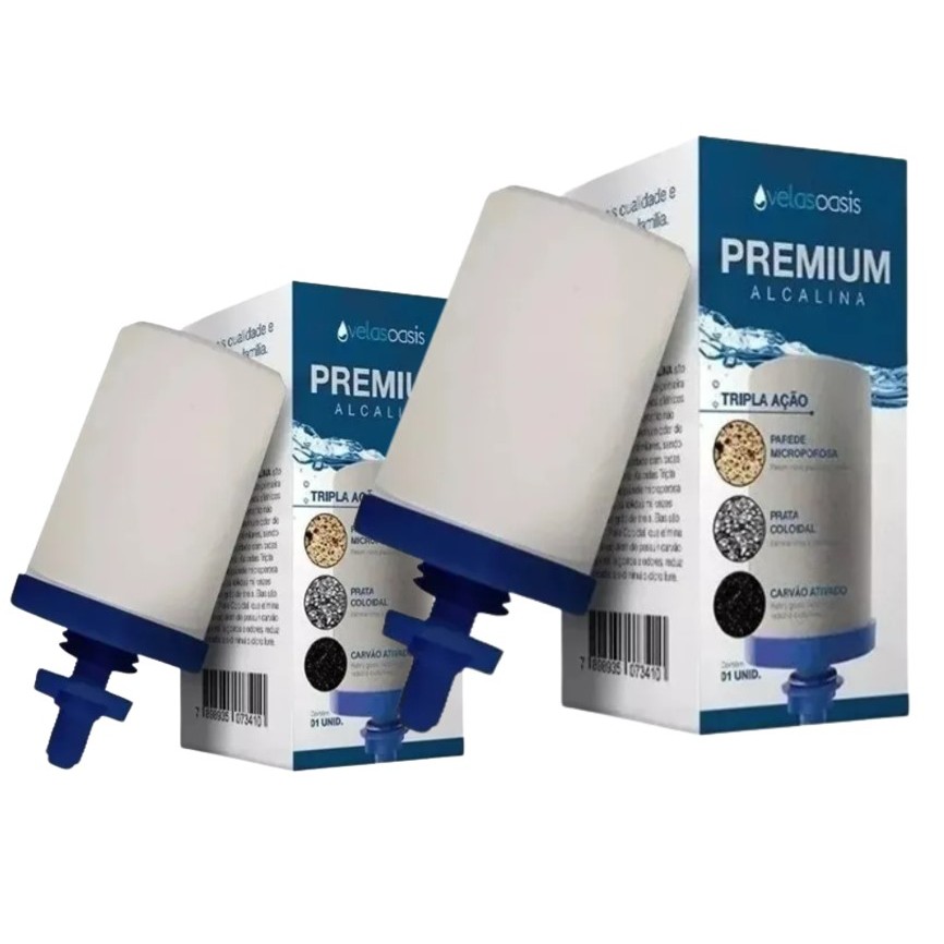 Kit 2 Vela Tripla Ação Alcalina, Carvão Ativado e Prata Coloidal Compatível em Todos Filtro De Barro