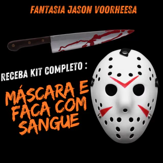 MASCARA JASON HALLOWEN MÁSCARA COM FACA FANTASIA PARA HALLOWEN ADULTO E CRIANÇA KIT MASCARA E FACA