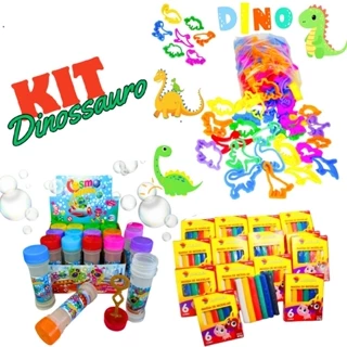 15 Cx Massinha Modelar + 15 Bolha Sabão + 15 Cortador Dinossauro p/ Kit Festa Lembrancinha Infantil