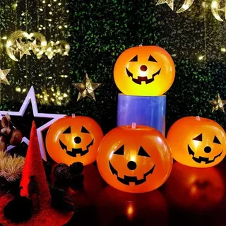 10 Balão Abobora Latex Led Halloween 22cm Festa Decoração C75018