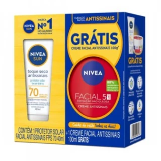 Kit Nivea protetor solar facial fps70 40ml + creme facial antissinais 100g