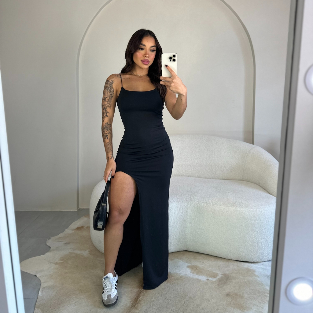 Vestido Com Fenda Feminino Longo Suplex Modelador Shopee Brasil