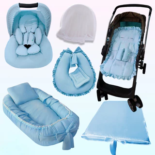 Kit Completo para Bebê: Ninho Redutor, Almofada de Amamentação, Capa Bebê Conforto, Capota Solar, Protetores de Cinto, Apoio Redutor, Capa de Carrinho e Mosquiteiro