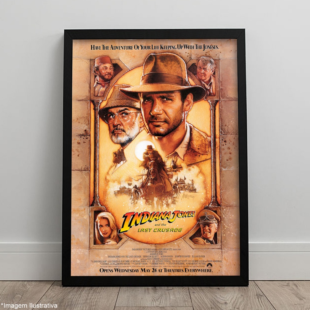 洋楽 Crooked Indiana Cartell Quadro Indiana Jones 3 e a Última Cruzada Clássico 1989 Moldura A4