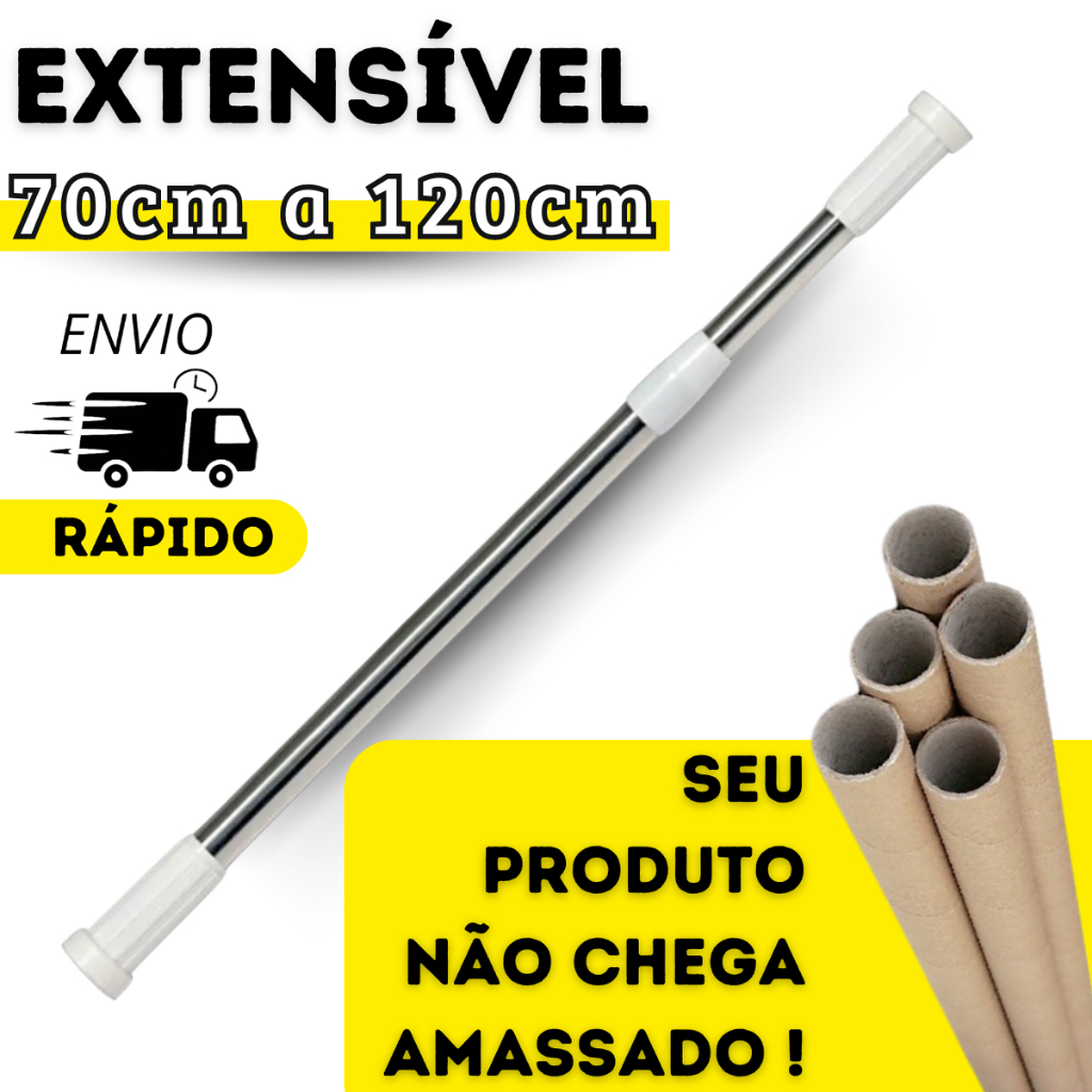 Varão Extensivo Para Box de Banheiro de 70cm a 1.20m Ajustavel Alumínio ...