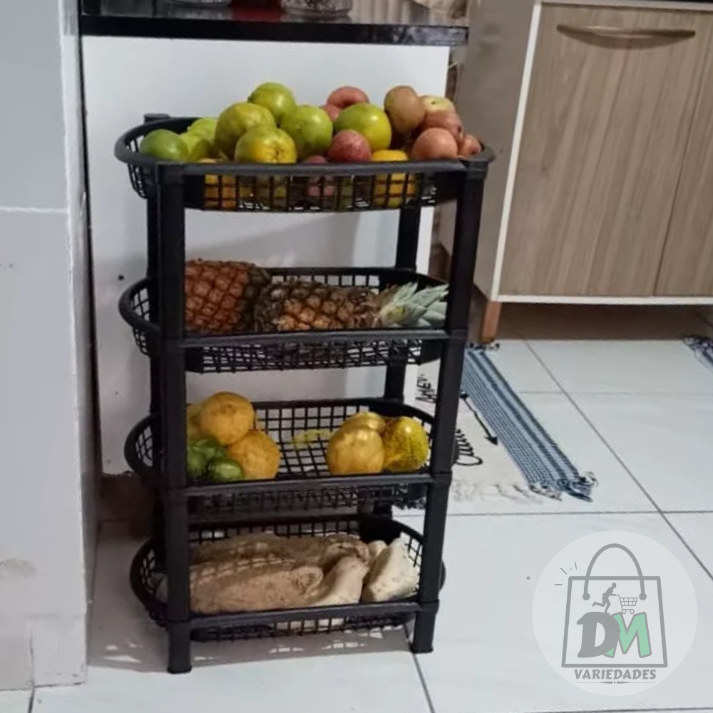 Fruteira Vertical 4 Andares Preta Organizador Cozinha Banheiro