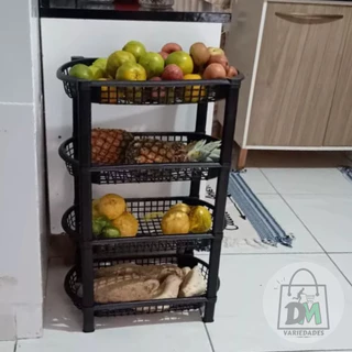 Fruteira Vertical 4 Andares Preta Organizador Cozinha Banheiro