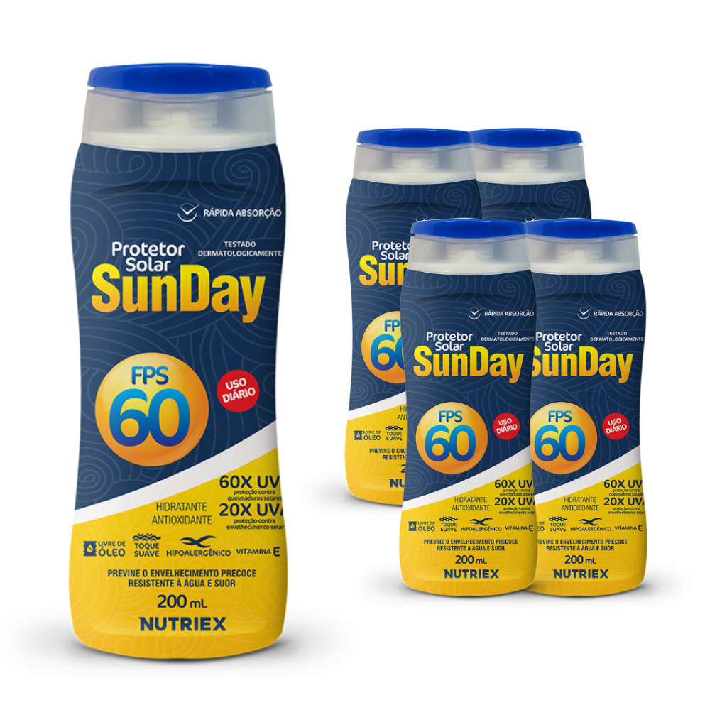 Kit 5 Protetor Solar FPS 60 Corporal Sunday Nutriex Original Proteção ...