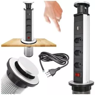Torre De Tomadas Multiplug com 3 tomadas Usb + Usb C de Embutir Mesa Bancada escritorio