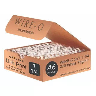 WIRE-O P/ENCADERNAÇÃO 2X1 A6 1 1/4" 250 FLS BRANCO,PRETO,PRATA,ROSE GOLD,DOURADO,ROSA CLARO,BRONZE