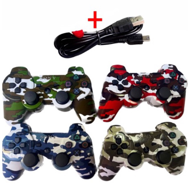 kit 2 controle ps3 joystick camuflado edição limitada sem fio + Cabo carregador