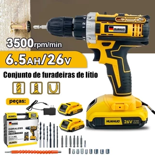 Parafusadeira/Furadeira 26V C/ Kit Maleta COM DUAS BATERIAS 6500MAH(110V/220V)