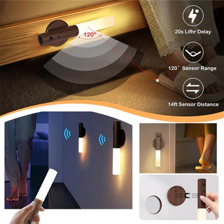 Kit 2 Luminaria Luz Led Recarregável Sensor de Movimento Arandela de Madeira Minimalista Para Mesa Parede