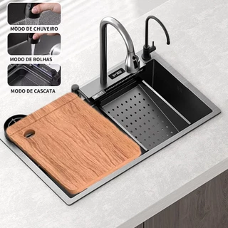 Cuba Cascata Pia Com Torneira Lavador De Copos Completa Acessórios Aço Inox 304 Cozinha Gourmet Premium Cor Prata KCG05720 KCG05720VA