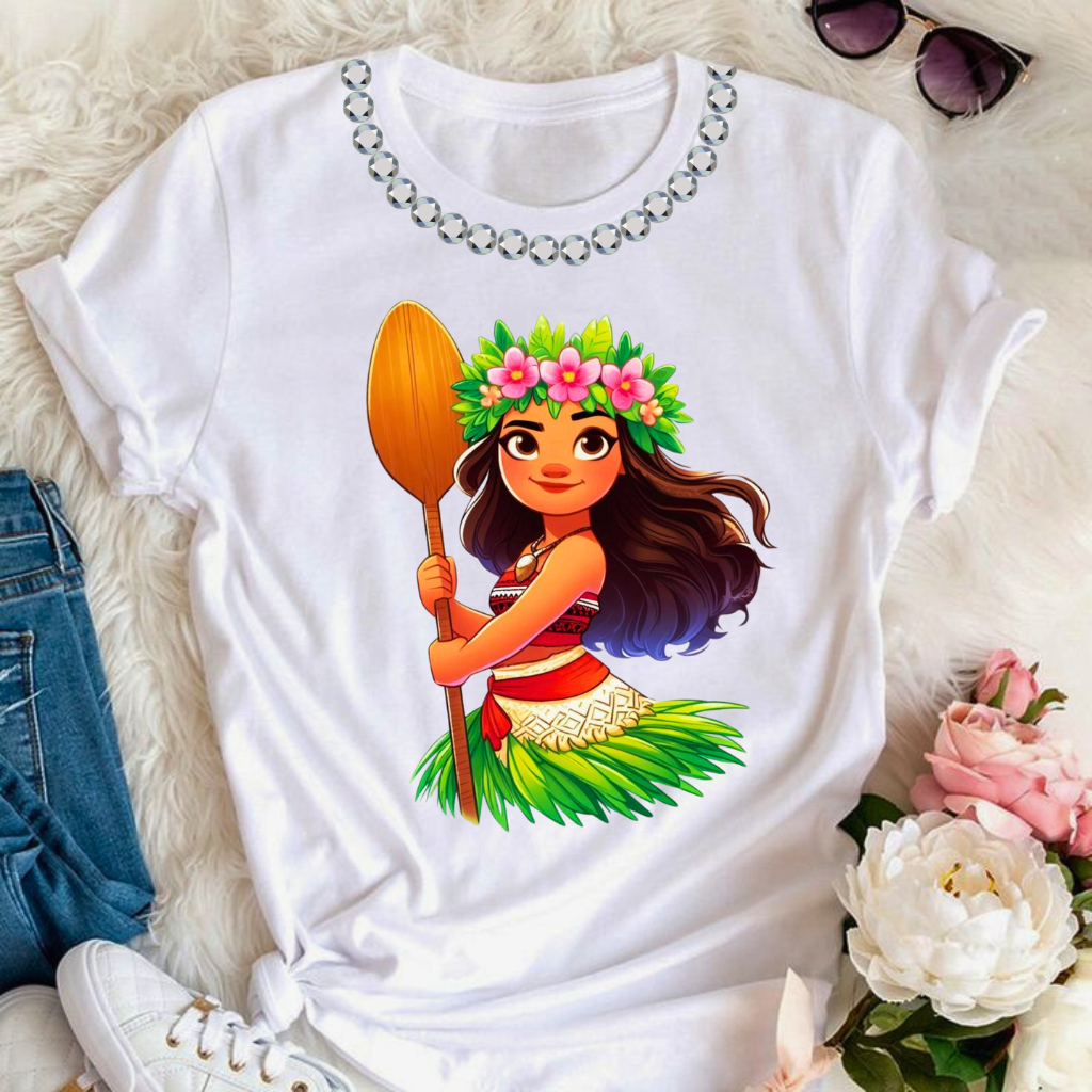 CAMISETA CAMISA BLUSA T-SHIRT DESENHO ANIMADO MOANA MODELOS COM E