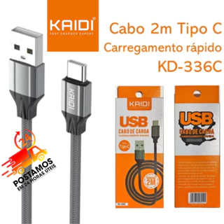Cabo Kaidi Carregamento Rápido 2 Metros Silicone V8/IPHONE/TIPO-C KD-336