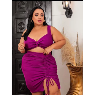 Conjunto Feminino Plus Size Tecido Anaruga – Cropped e Saia Verão Confortável