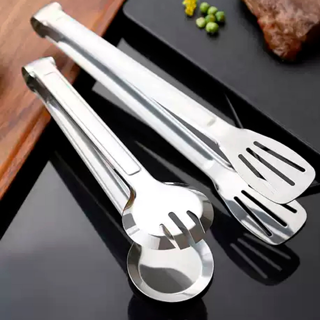 Kit Utensílios Cozinha 5 Peças Pegador 100% Aço Inox Massa e Gelo Grelhados Pão