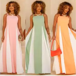 vestido longo bicolor de alça com bojo ELATEX nas costas