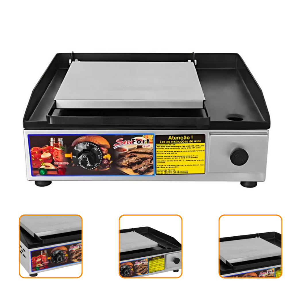 Chapa Chapeira 40x35 Elétrica 110v ou 220v Em Inox Com Abafa