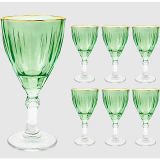 Jogo com 6 Taças De Vidro Com Borda Dourada - 330 ML – Verde