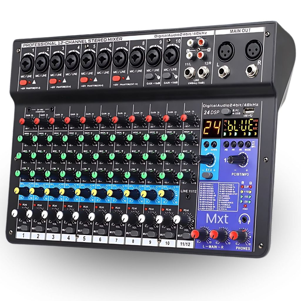 Mesa de Som 12 Canais Digital Bluetooth Profissional com 24 Efeitos DSP ...
