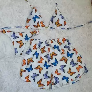 Biquíni 3 peças - Triquìni - Roupas de praia , short , calcinha forrada, top com bojo em Oferta na Shopee