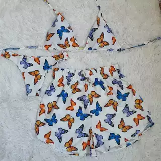 Biquíni 3 peças - Triquìni - Roupas de praia , short , calcinha forrada, top com bojo em Oferta na Shopee