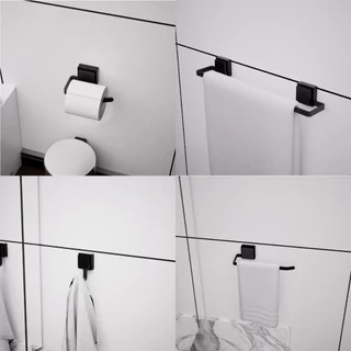 Kit Banheiro 4 Peças Com Ventosa Sem Furo Preto Fosco Completo