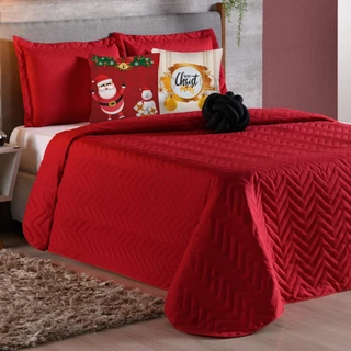 Kit Colcha Casal 08 Pçs Percal 300 Fios Porta Travesseiro Cobre Leito Mais Almofadas Natal