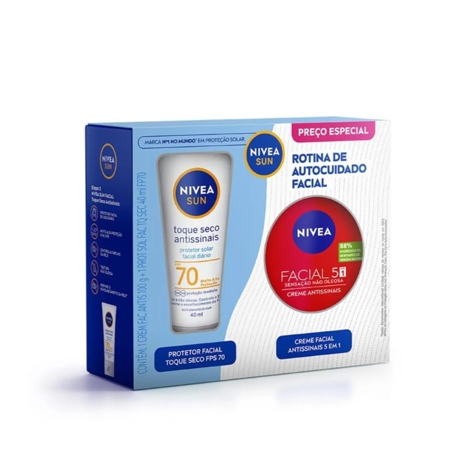 Kit Nivea Sun Rotina de Autocuidado Facial Protetor Solar FPS70 40ml ...