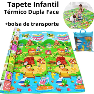 Tapete Térmico Emborrachado Infantil para Atividades Dobrável Dupla Face com Bolsa de Transporte 1,80 x 1,50