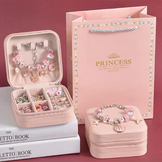 Conjunto de Joias Premium Miçangas 66 Peças Para Montagem De Pulseira Pandora Com Embalagem de Presente