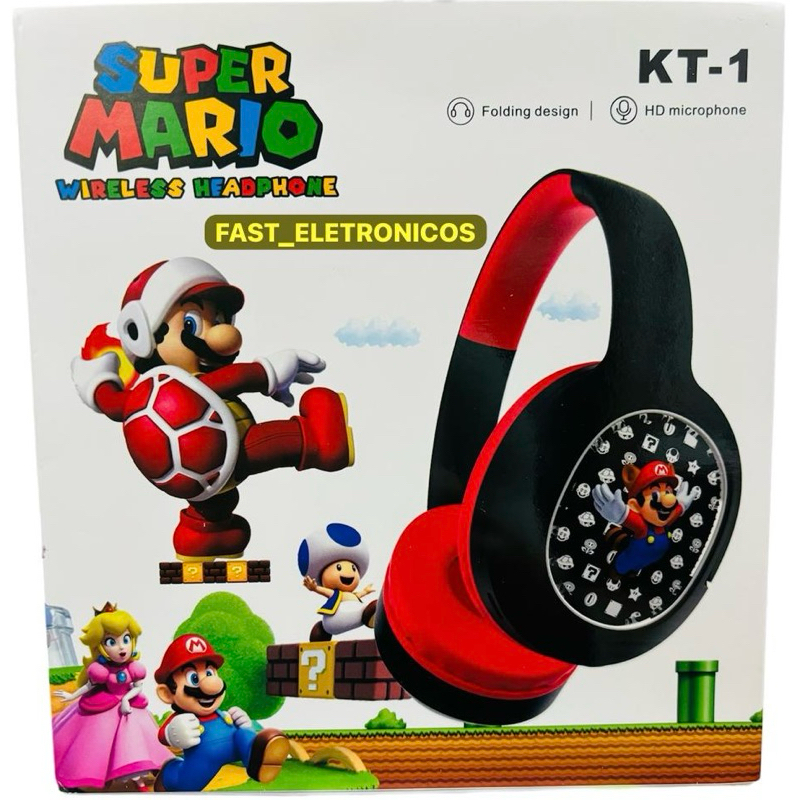 Fone de ouvido Super Mario Bross Bluetooth KT-1