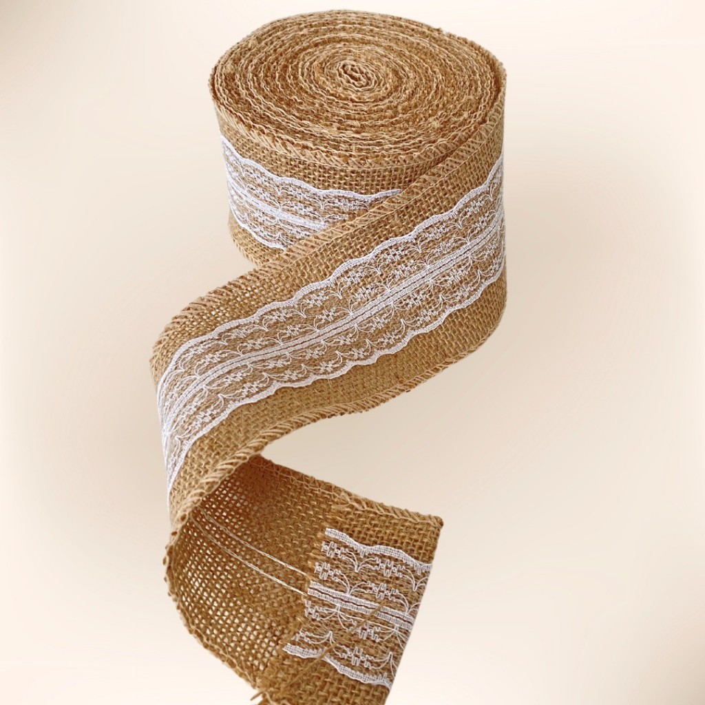 Fita De Juta Com Renda Natural 8cm * 9,5mt - Para Artesanato Decoração ...