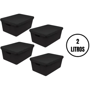 Kit 4 Caixa Organizadora Cesto Juta Com Tampa Multiuso 2 Litros