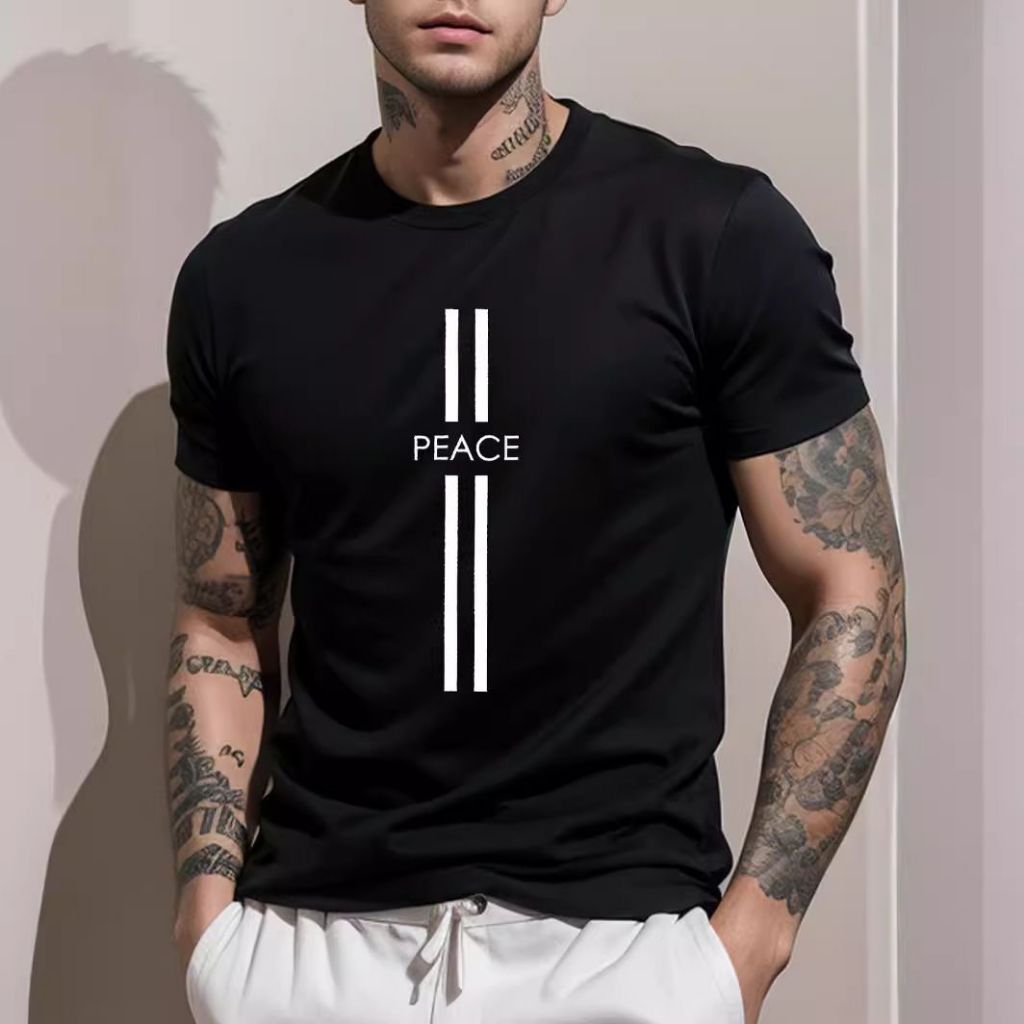 YLF MODAS Camiseta Masculina Estampa PEACE 100%Algodão Fio 30.1 Penteado