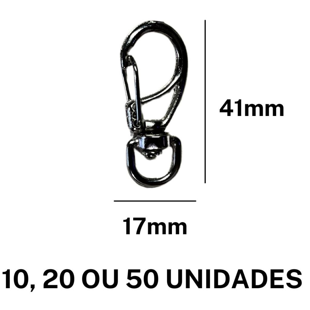 Kit 10, 20 ou 50 Fecho Mosquetão 41mm - Chaveiros e Artesanato em Geral