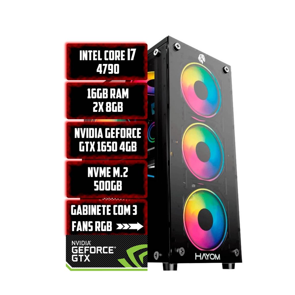 PC GAMER INTEL CORE I7, 16GB RAM, NVME 500GB, 500W BIVOLT, NVIDIA