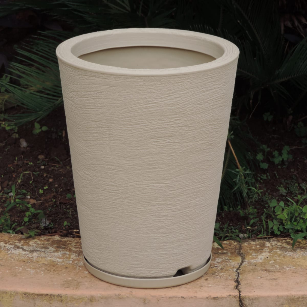 Vaso Decorativo Para Plantas Coluna Redonda Escovada Com Prato N2