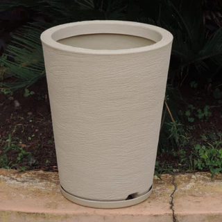 Vaso Decorativo Para Plantas Coluna Redonda Escovada Com Prato N2