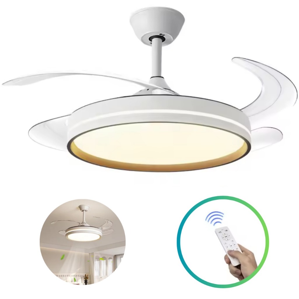 Ventilador de Teto 4 Pás Retrateis Ultra Silencioso LED Multicolor ...