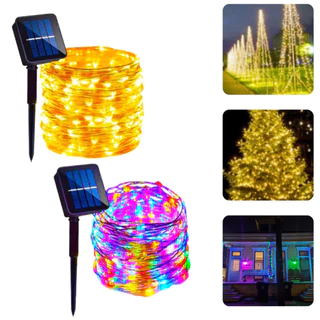 Pisca Pisca Fio De Fada Cordão Natal Placa Solar Led 10m A Prova D'Agua Colorido