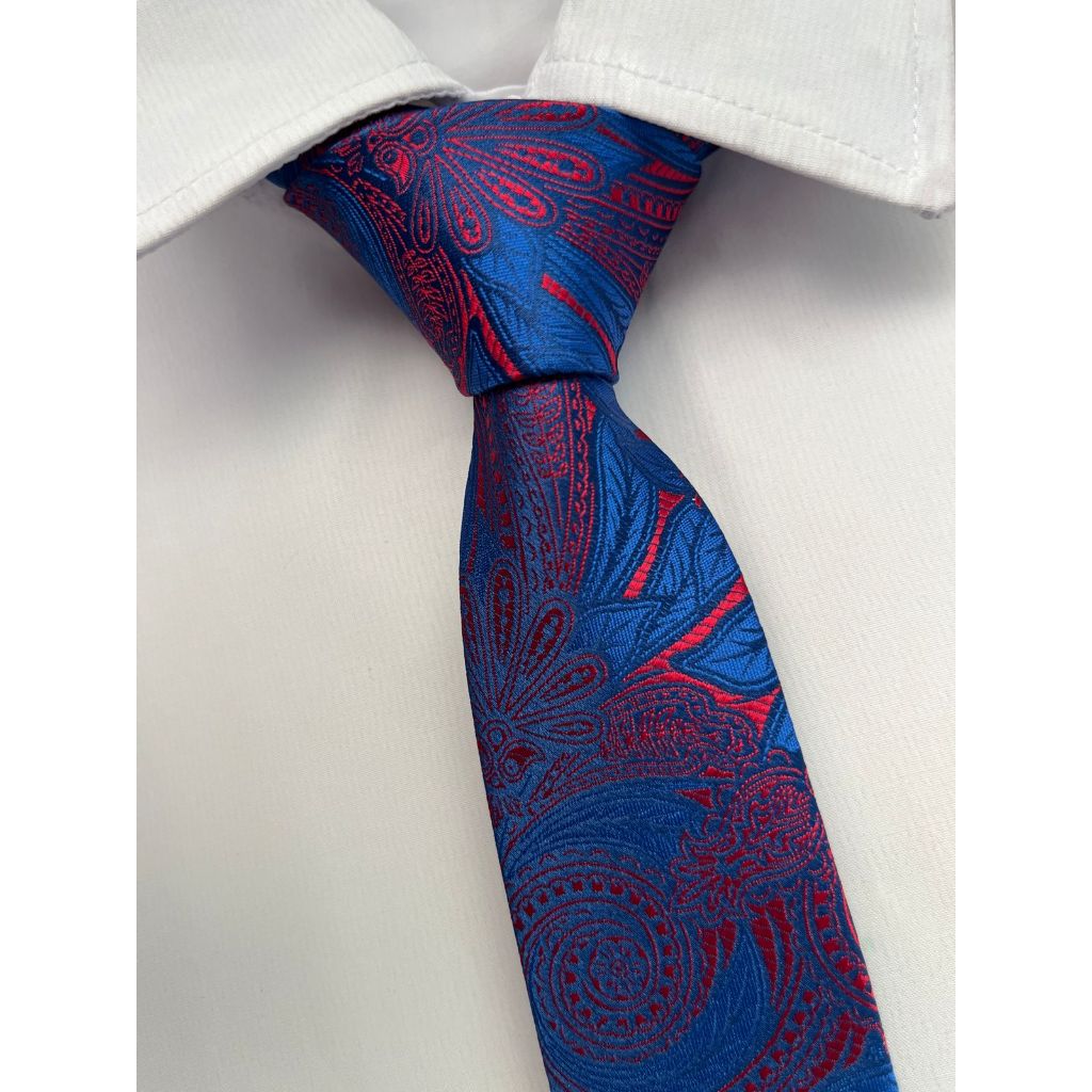 Gravata Slim Kashmir Fuscia e Azul - 2400 fios